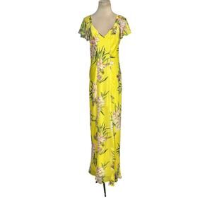 Guess yellow floral maxi party dress size 4